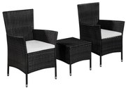 vidaXL 3 pcs conjunto bistrô vime PE preto
