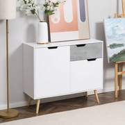 Aparador de Sala de Estar com 2 Portas e 1 Gaveta Aparador para Escritório Estúdio Dormitório Estilo Moderno Anti-Tombo 98x39x81,5cm Branco e Cinza