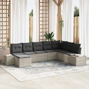 vidaXL Conjunto de Sofás de Jardim 8 Peças com Almofadas - Cinza Claro em Rattan Sintético