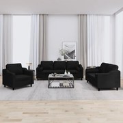 3 pcs conjunto de sofás com almofadas tecido preto
