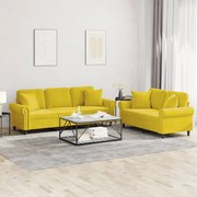 2 pcs conjunto de sofás com almofadas veludo amarelo