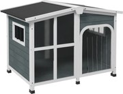 PawHut Casa para Cães de Madeira com Teto Abatível Porta com Cortina e Fundo Amovível 101x66,5x70,5cm Cinza Escuro | Aosom Portugal