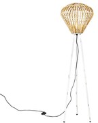 Candeeiro de pé rústico tripé bambu com branco - Canna Diamond