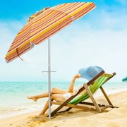 Guarda-sol de praia portátil com inclinação ajustável e saco de transporte para jardim pátio exterior 198 x 213 cm vermelho e amarelo