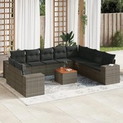 vidaXL 11 pcs conjunto sofás de jardim c/ almofadões vime PE cinzento