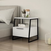 Mesa de Cabeceira "Pal" – 45x50x41 cm – Branco e Preto – Design Modern