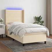 Cama box spring c/ colchão e LED 80x200 cm tecido cor creme