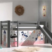 Cama alta de Criança PINO 90 x 200 cm + estrado + escada + escorrega + cortina Princesa Cinzenta