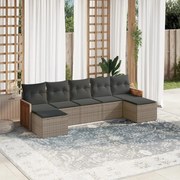 vidaXL 7 pcs conjunto sofás p/ jardim c/ almofadões vime PE cinzento