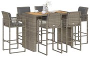 vidaXL 7 pcs conj. de bar jardim c/ almofadões vime PE/acácia cinzento