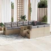 vidaXL 11 pcs conjunto sofás de jardim c/ almofadões vime PE bege