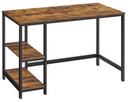 Mesa de computador VASAGLE, escrivaninha com 2 prateleiras à esquerda ou à direita, mesa de trabalho para sala de escritório, estrutura de aço, industrial, marrom rústico e preto LWD47X