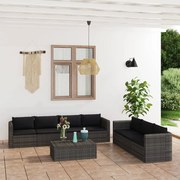 8 pcs conjunto lounge de jardim c/ almofadões vime PE cinzento