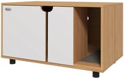 Pawhut Móvel Caixa de Areia Casa de Banho em Pés para Gato 2 em 1 Portas Estilo Escandinavo 80x48x48 cm Natural e Branco | Aosom Portugal