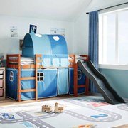 vidaXL Cama alta para criança com túnel 80x200 cm pinho maciço azul