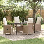 vidaXL Conjunto de Jantar de Jardim com 5 Peças e Almofadas Bege em Rattan Sintético
