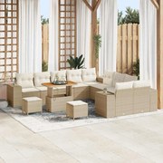 vidaXL Conjunto de Sofá de Jardim com Almofadas em Rattan Sintético Bege e Acácia