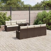 vidaXL Conjunto de Sofá de Jardim com 9 Peças e Almofadas Castanho em Rattan Sintético