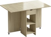 HOMCOM Mesa de jantar dobrável para 2-4 pessoas, mesa com rodízios e compartimento aberto e gaveta, ideal para espaços pequenos, Natural | Aosom Portugal