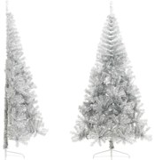 vidaXL Meia árvore de Natal artificial com suporte 210 cm PET prateado
