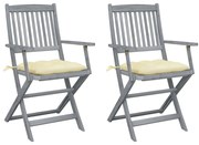 vidaXL Cadeiras exterior dobráveis c/ almofadões 2 pcs acácia maciça
