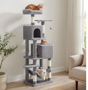 Arranhador para gatos com 2 plataformas e 2 cavernas 49 x 40 x 155 cm cinzenta clara