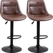 HOMCOM Conjunto de 2 Banquetas de Bar Vintage Ajustáveis Giratórias com Apoio para Pés Altura Ajustável 88-108 cm Castanho | Aosom Portugal