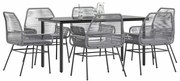 vidaXL Conjunto jantar jardim 7 peças almofadas vidro vime cinzento PE