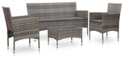 4 pcs conjunto lounge de jardim c/ almofadões vime PE cinzento