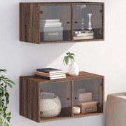 vidaXL Armários de parede c/ portas vidro 2 pcs 68,5x37x35 cm castanho