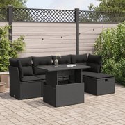vidaXL 6 pcs conjunto sofás de jardim c/ almofadões vime PE preto