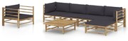 vidaXL 7 pcs conj. lounge jardim em bambu c/ almofadões cinza-escuro