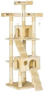 PawHut Árvore Arranhador para Gatos Grande 49x49x173 cm com Múltiplos Níveis Cavernas Brinquedos Suspensos Bege | Aosom Portugal
