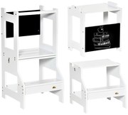 HOMCOM Torre de Aprendizagem para Crianças 3-6 Anos de Madeira Torre de Aprendizagem Infantil Convertível 42x44x86cm Branco | Aosom Portugal