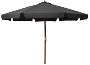 Guarda-sol de exterior com poste de madeira 330 cm antracite