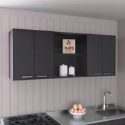 Móvel de parede para cozinha com vidro 150, com várias portas, 60 x 150 x 31,5 cm preto