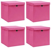 vidaXL Caixas de arrumação com tampas 4 pcs 32x32x32 cm tecido rosa
