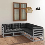 vidaXL 5 pcs conjunto lounge de jardim c/ almofadões pinho maciço