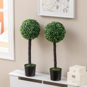 Conjunto de 2 Plantas Artificiais Decorativas 60cm Buxos Artificiais em Vaso para Decoração de Interior e Exterior Ø20x60 cm Verde