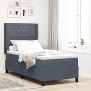 Cama Box Spring com Colchão Cinza Escuro 90x200 cm em Veludo