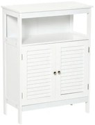 kleankin Armário Casa Banho 2 Portas Persianas Compartimento Aberto Desenho Moderno 60x30x816 cm Branco | Aosom Portugal