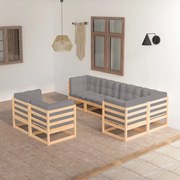 7 pcs conjunto lounge de jardim c/ almofadões pinho maciço