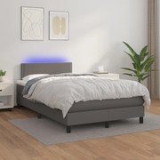 Cama box spring c/ colchão/LED 120x200cm couro artificial cinza