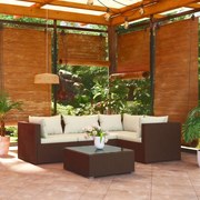 5 pcs conjunto lounge jardim c/ almofadões vime PE castanho