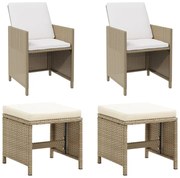 vidaXL Cadeiras de jardim com bancos 2 pcs vime PE bege