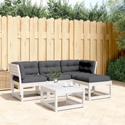 vidaXL 4 pcs conj. lounge de jardim c/ almofadões pinho maciço branco