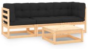 vidaXL 4 pcs conjunto lounge de jardim c/ almofadões pinho maciço