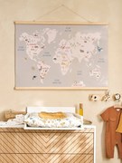 Póster mapa do mundo com animais para parede. madeira