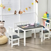 Conjunto de mesa e cadeiras para crianças 4 peças Conjunto de mesa de actividades de madeira 2 em 1 com 2 cadeiras e 1 banco para brincar desenhar ler