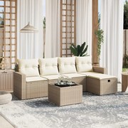 vidaXL 6 pcs conjunto de sofás p/ jardim com almofadões vime PE bege
